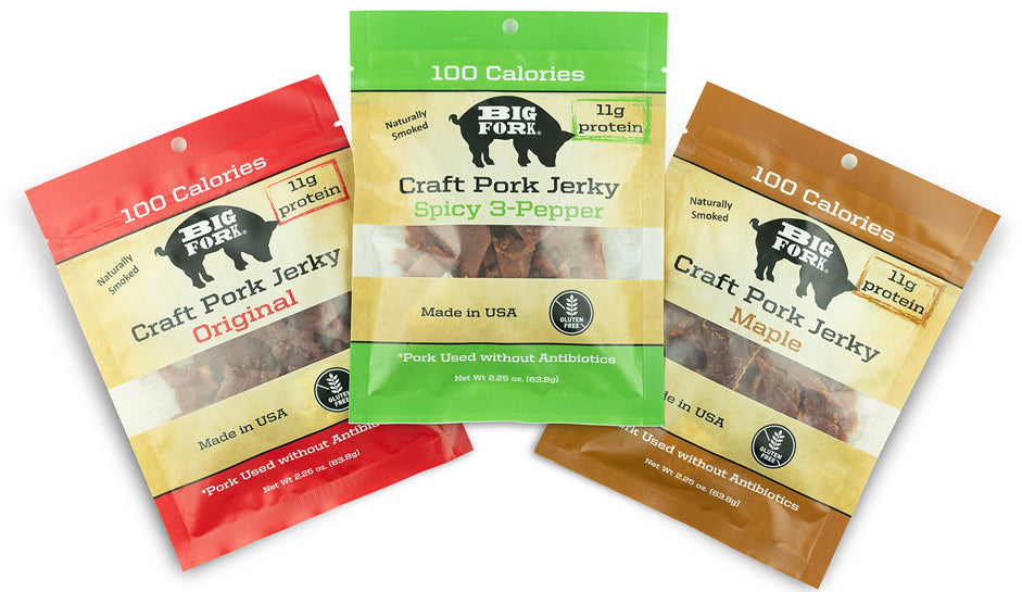 Big Fork's Craft Pork Jerky 3 Flavors, All of Them Gluten-Free, Paleo & Keto-Friendly!