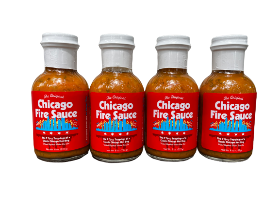 Chicago Style Hot Sauce: Chicago Fire Sauce 4 Bottles Display