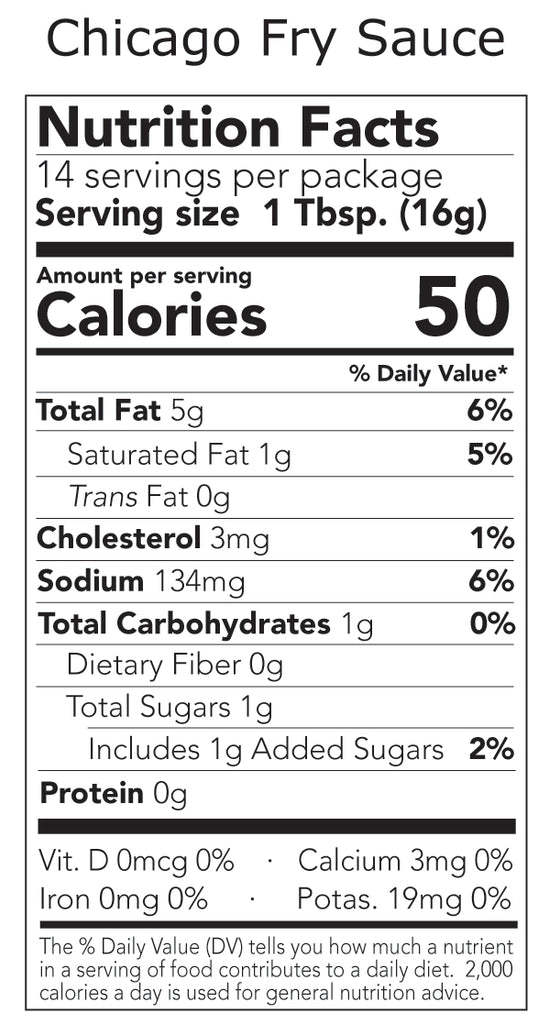 Chicago french fry and burger sauce nutrition facts